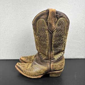 Corral Toddler Kids Size 2.5 T Western Boots Brown Gold Wings Pointed Toe Cross